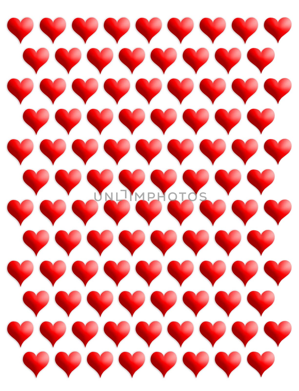 unusual texture from many red hearts on the white background