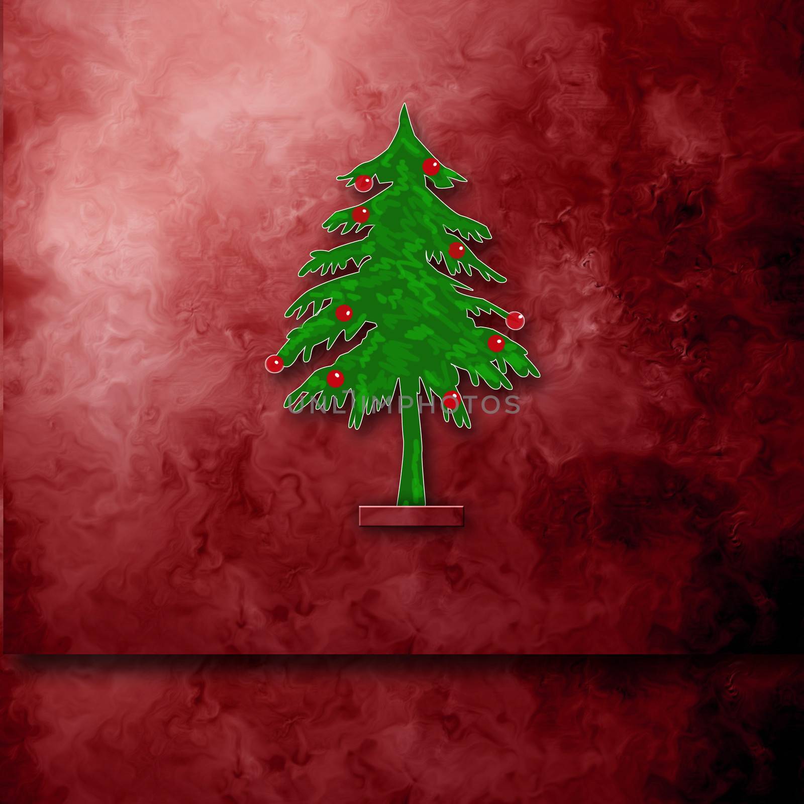 Christmas card with space for writing fir tree on maroon background