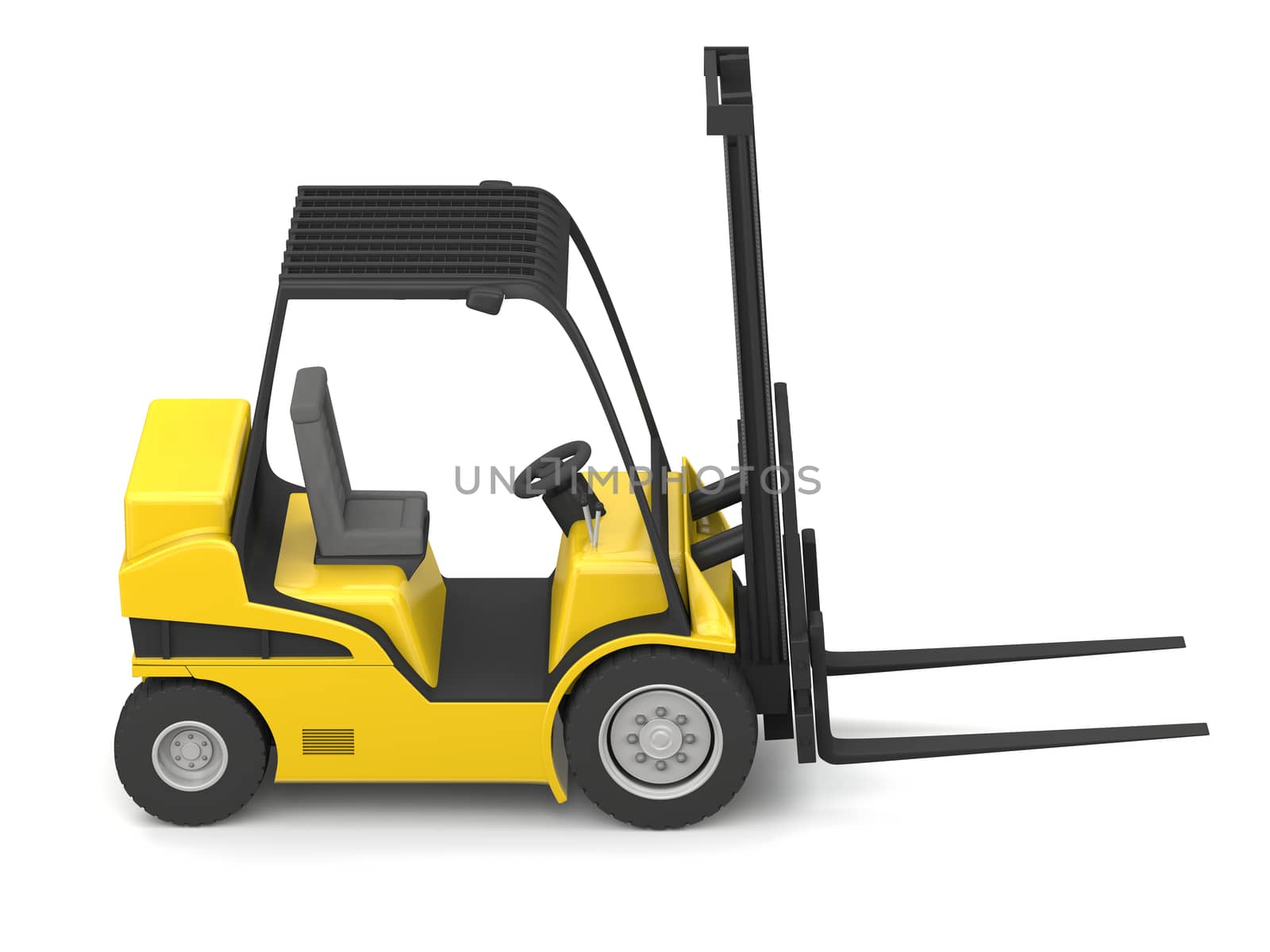 Modern yellow forklift isolated on white background