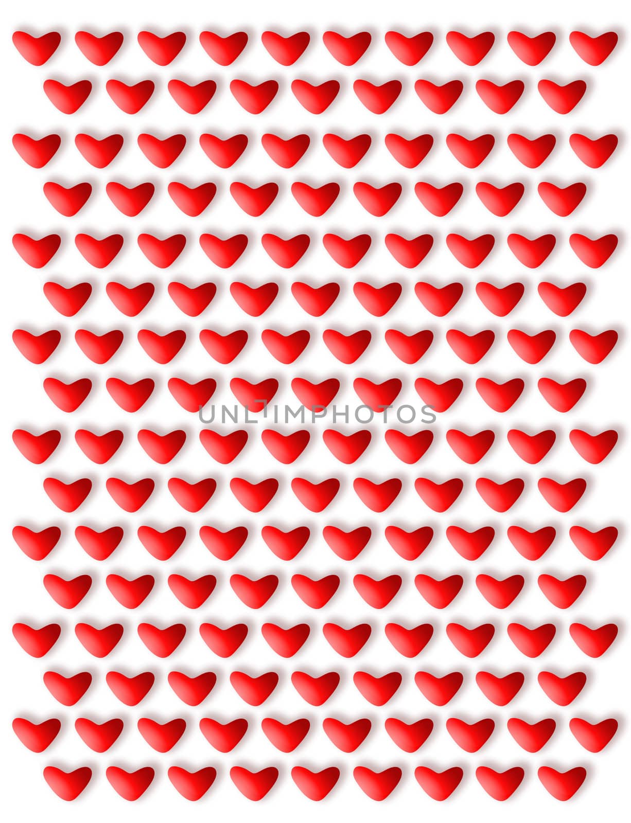 unusual texture from many red hearts on the white background