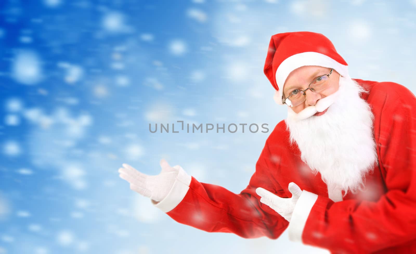 Happy Santa Claus on the Abstract Winter Background