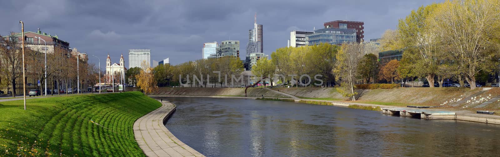 Panorama Neris river in autumn season at a Vilnius