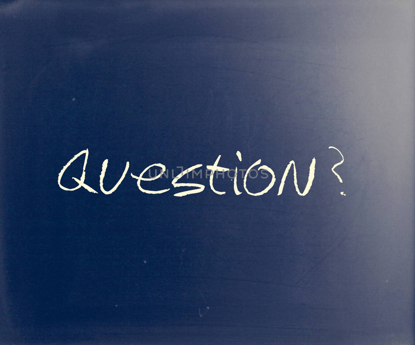 "Question" handwritten with white chalk on a blackboard.