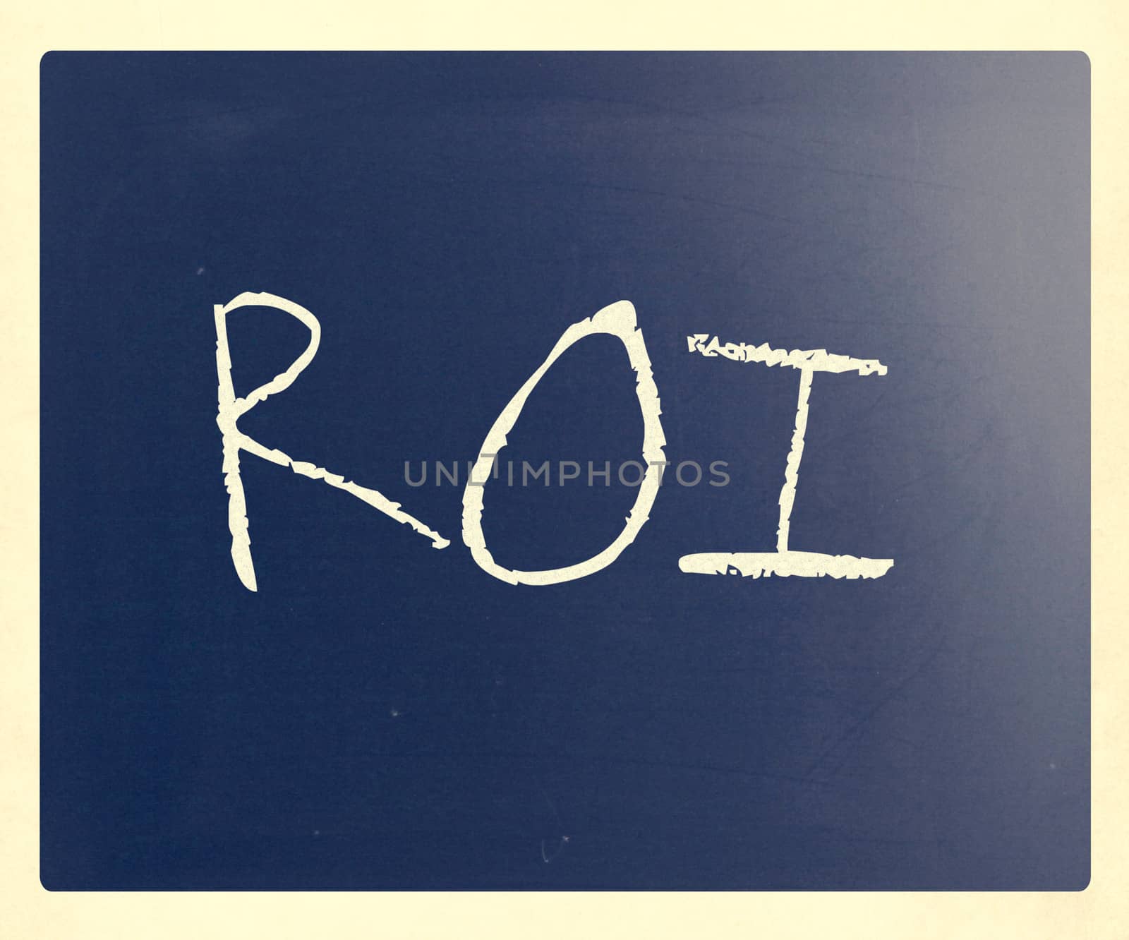 The word "ROI" handwritten with white chalk on a blackboard.