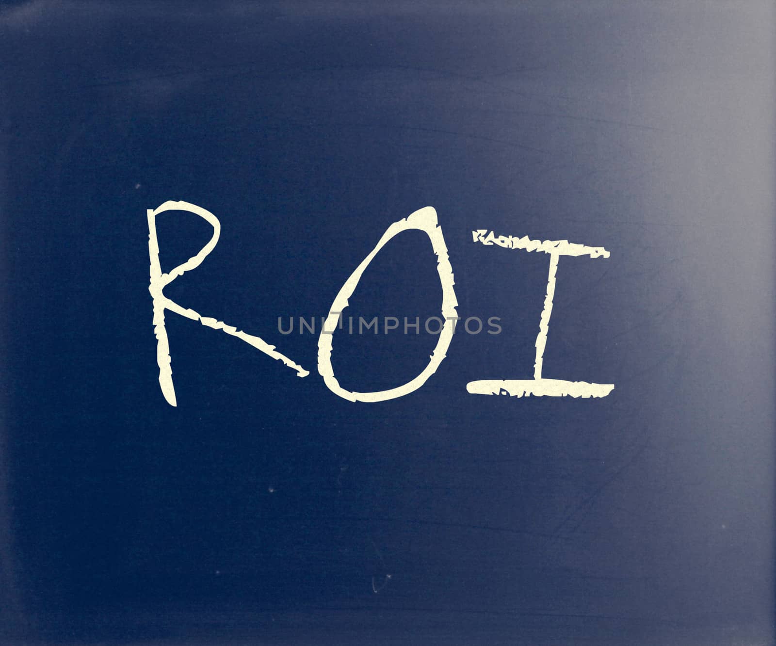 "ROI" handwritten with white chalk on a blackboard.