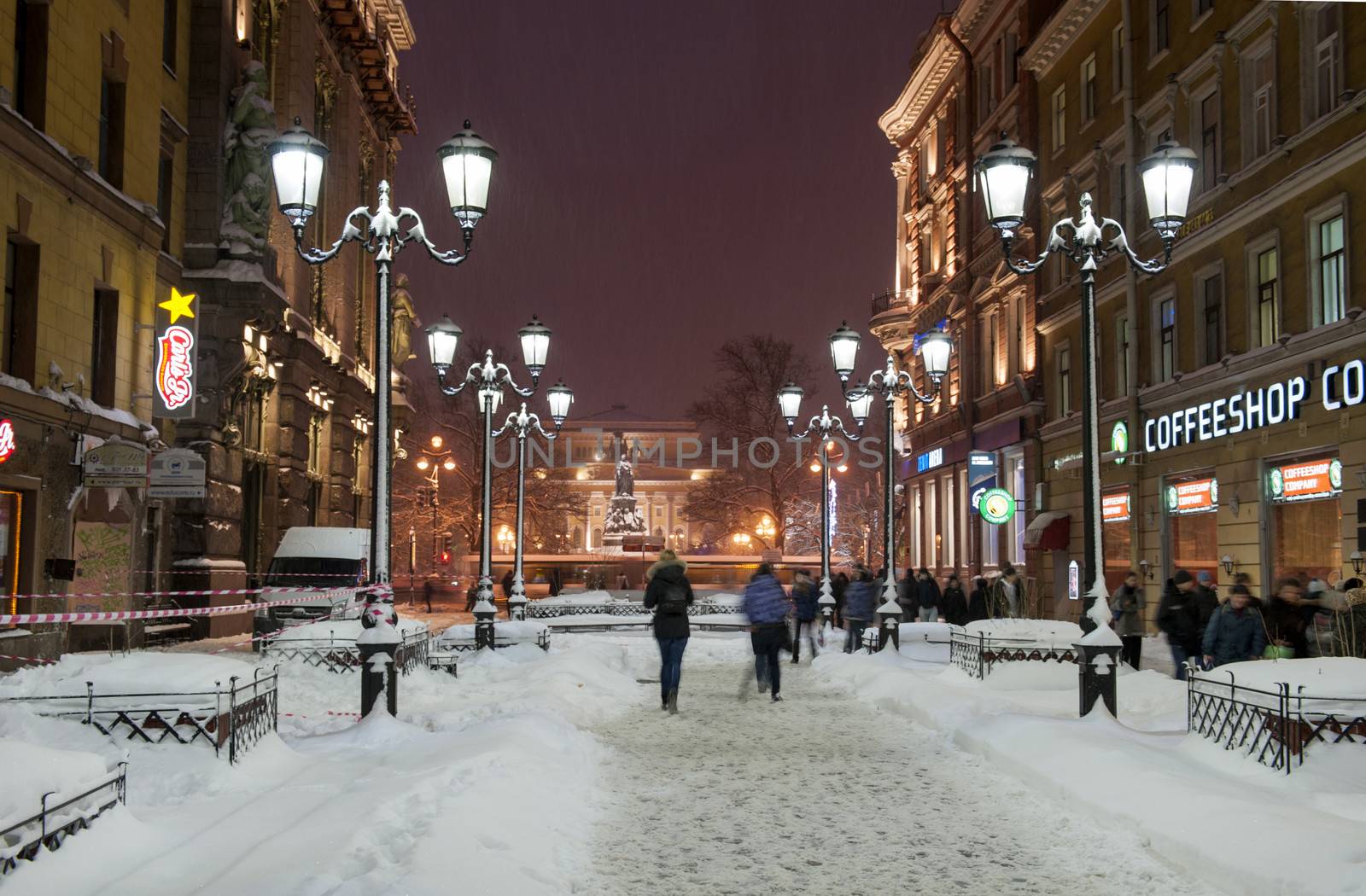 St Petersburg, Russia - Desember 10, 2010. Night view the street of the St.Petersburg in winter time.