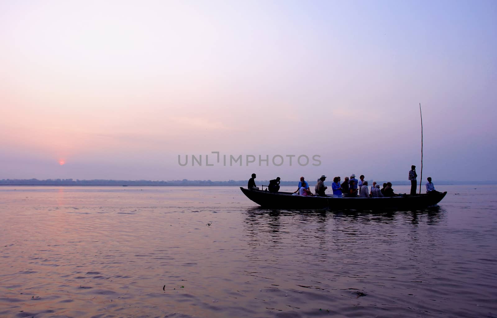 boat trip in ganjes river at sunrise, Varanasi, India