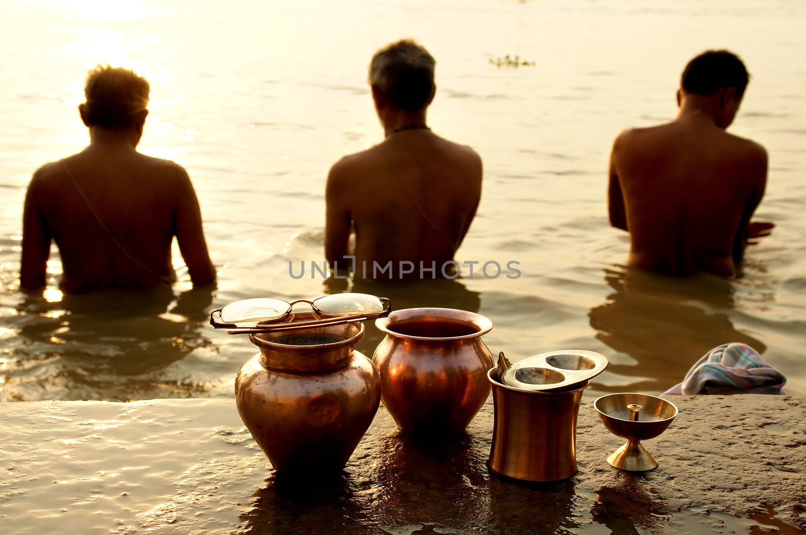 Morning ritual on the Ganges river, Varanasi, India