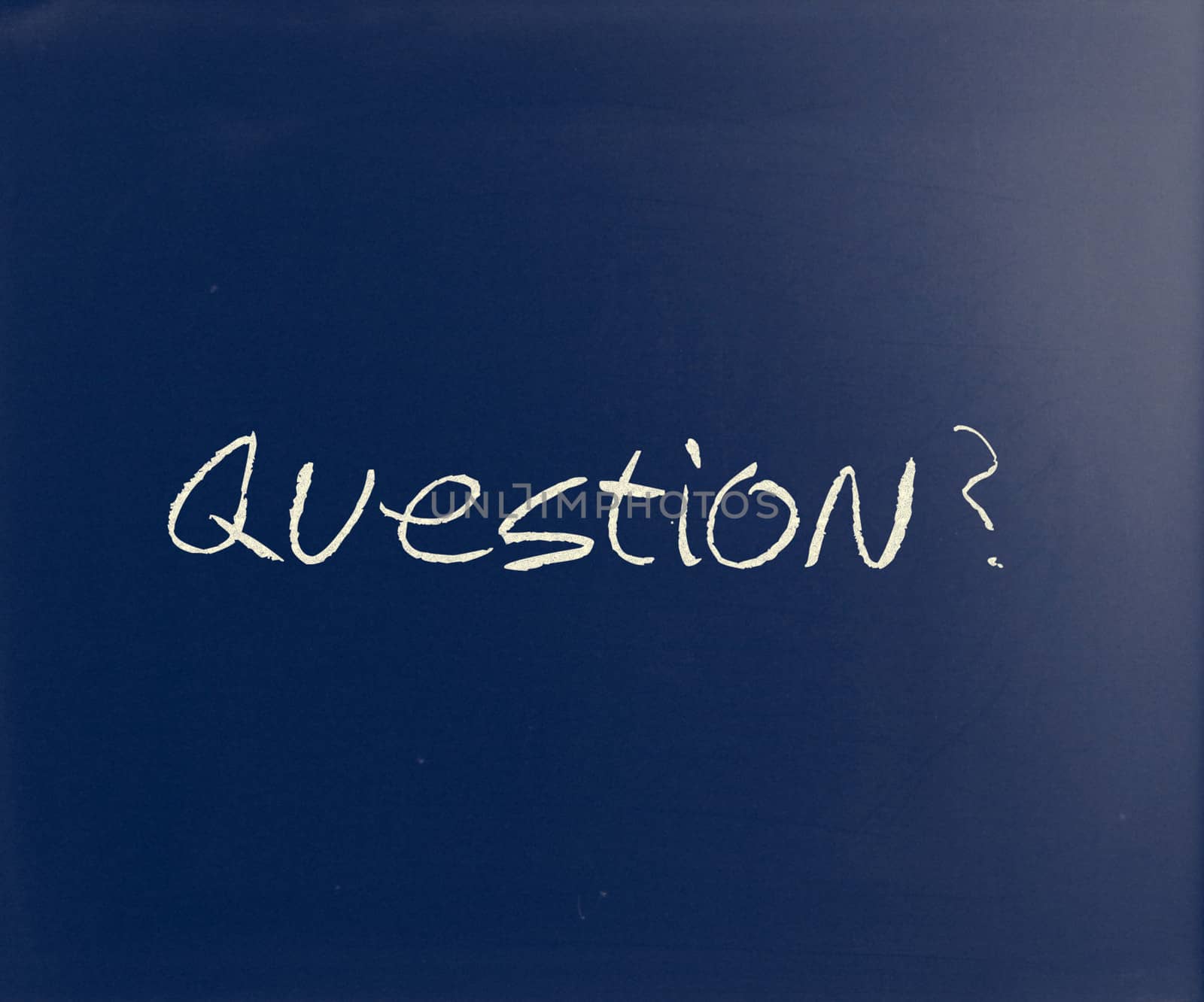 "Question" handwritten with white chalk on a blackboard.