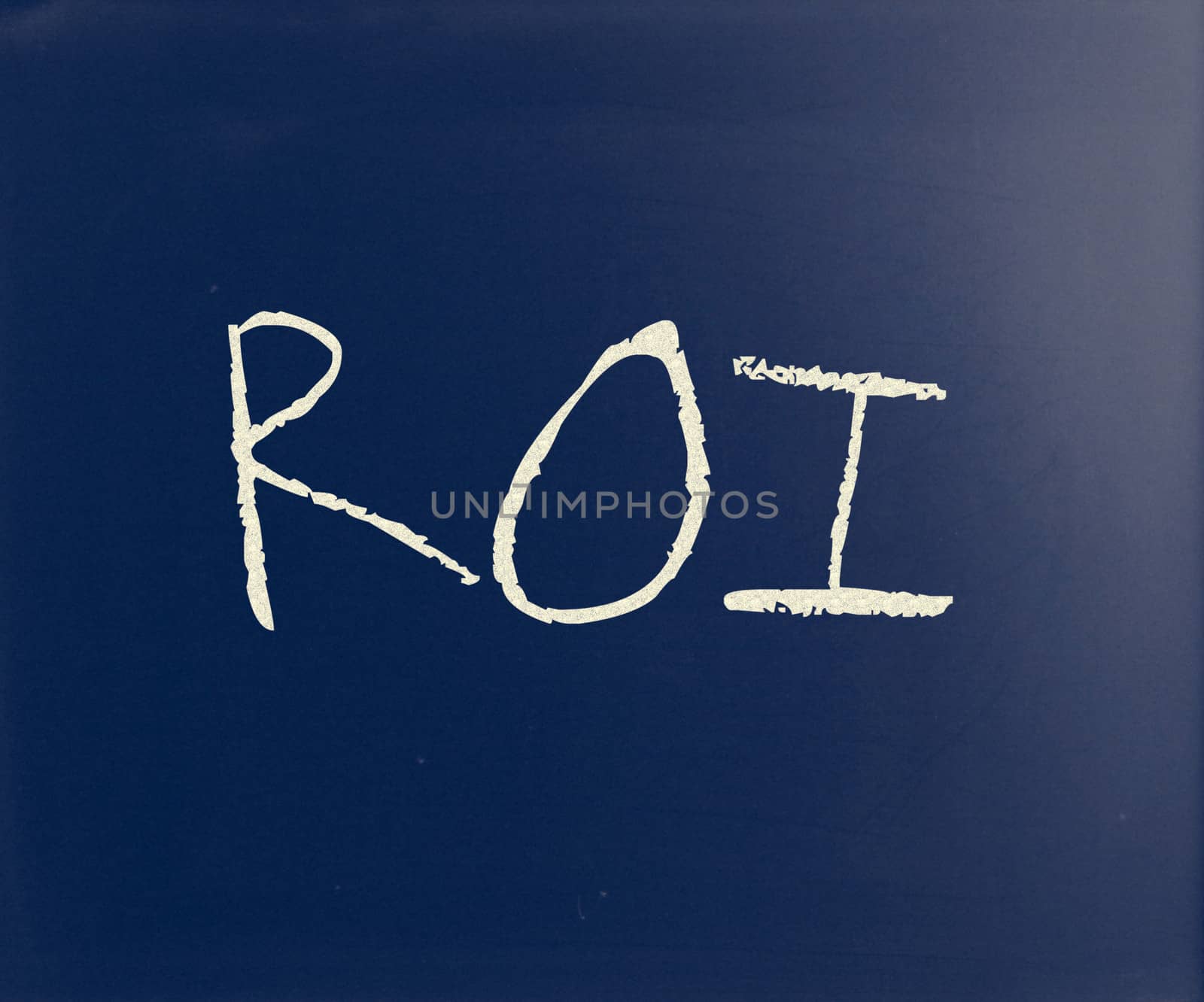 "ROI" handwritten with white chalk on a blackboard.