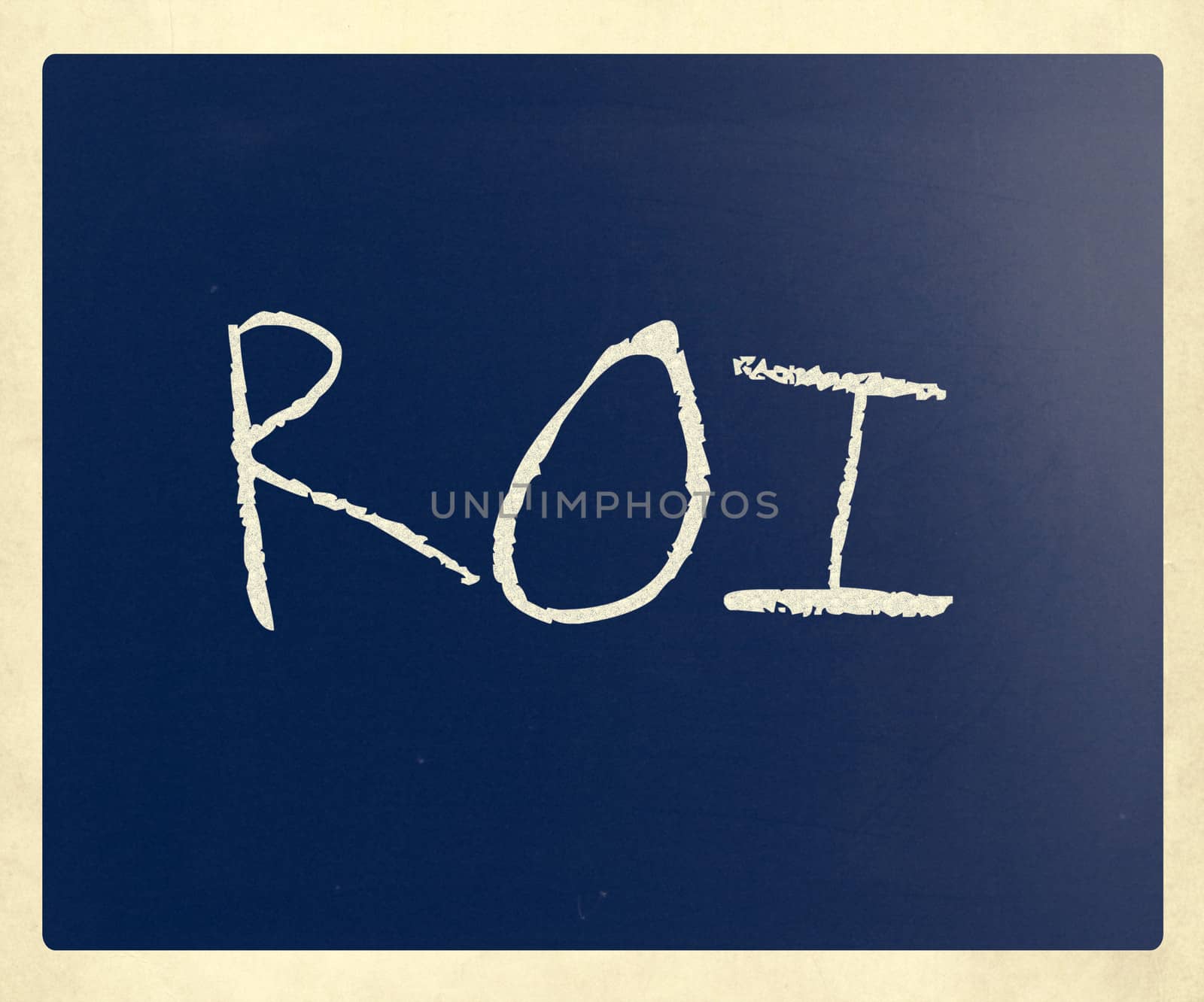 The word "ROI" handwritten with white chalk on a blackboard.
