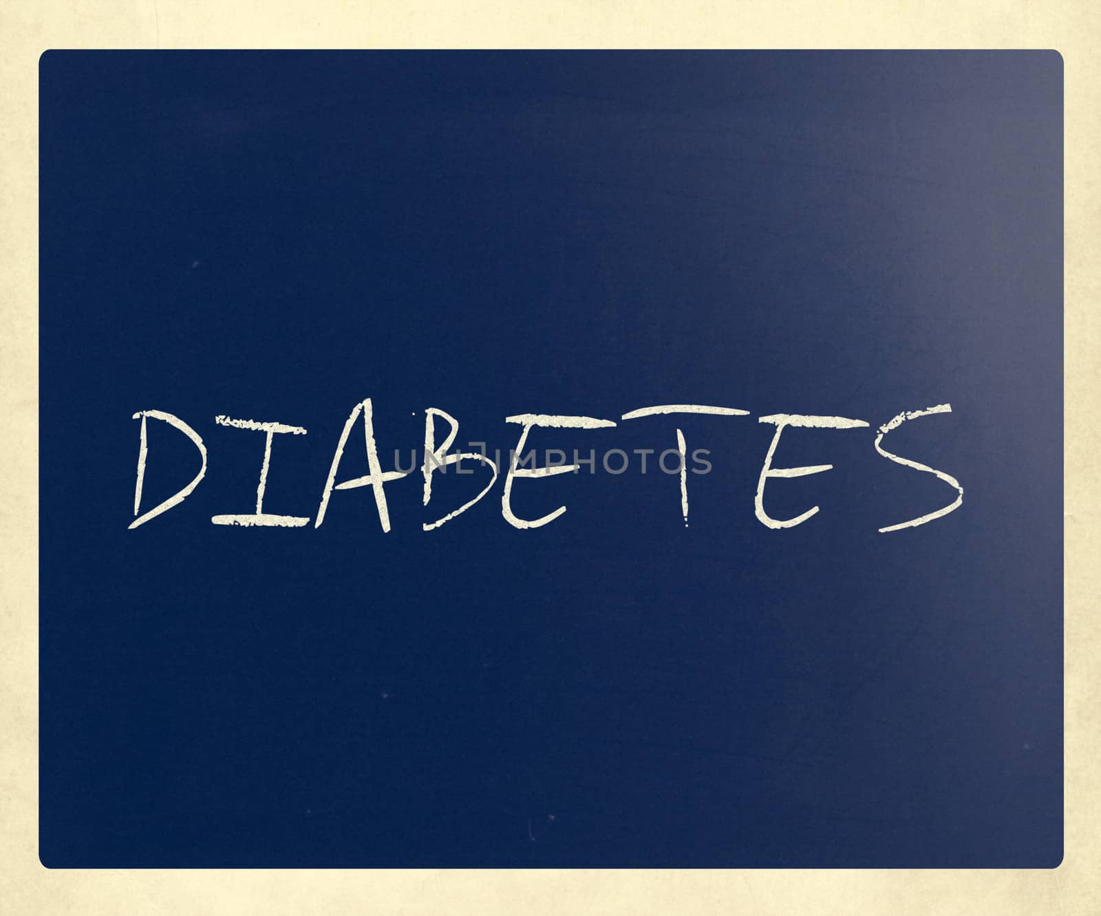 The word "Diabetes" handwritten with white chalk on a blackboard.
