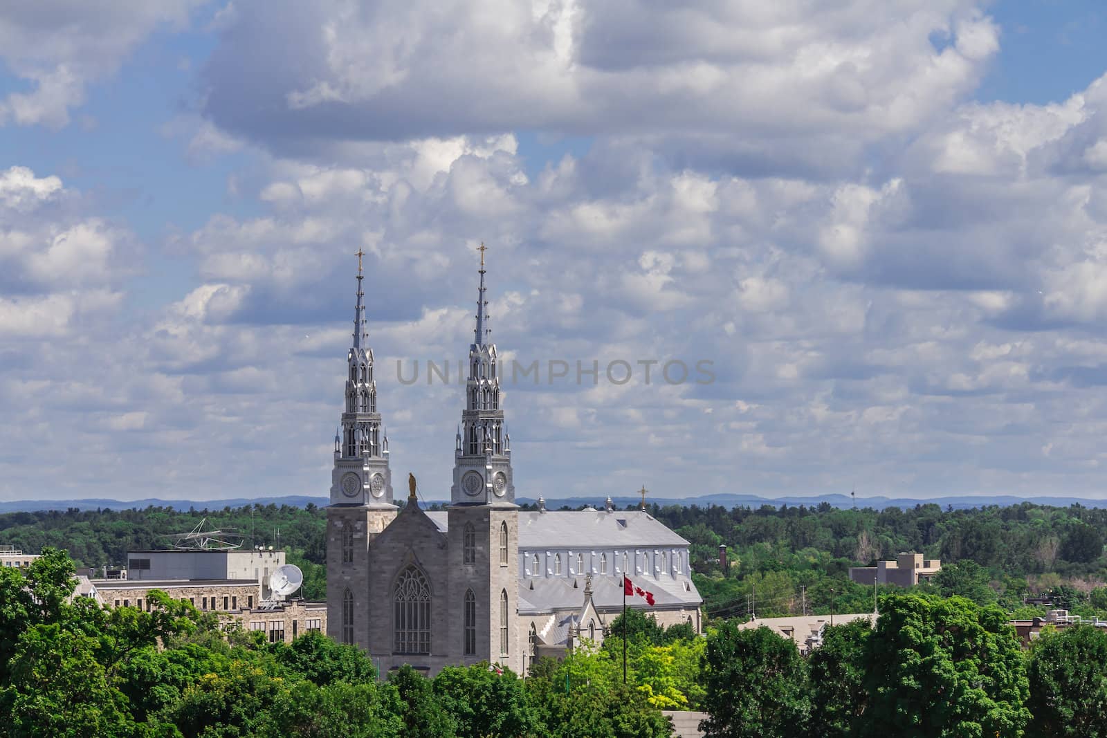  Notre-Dame Cathedral Basilica in a cloudy day in the summer, Ottawa, Ontario, Quebcec