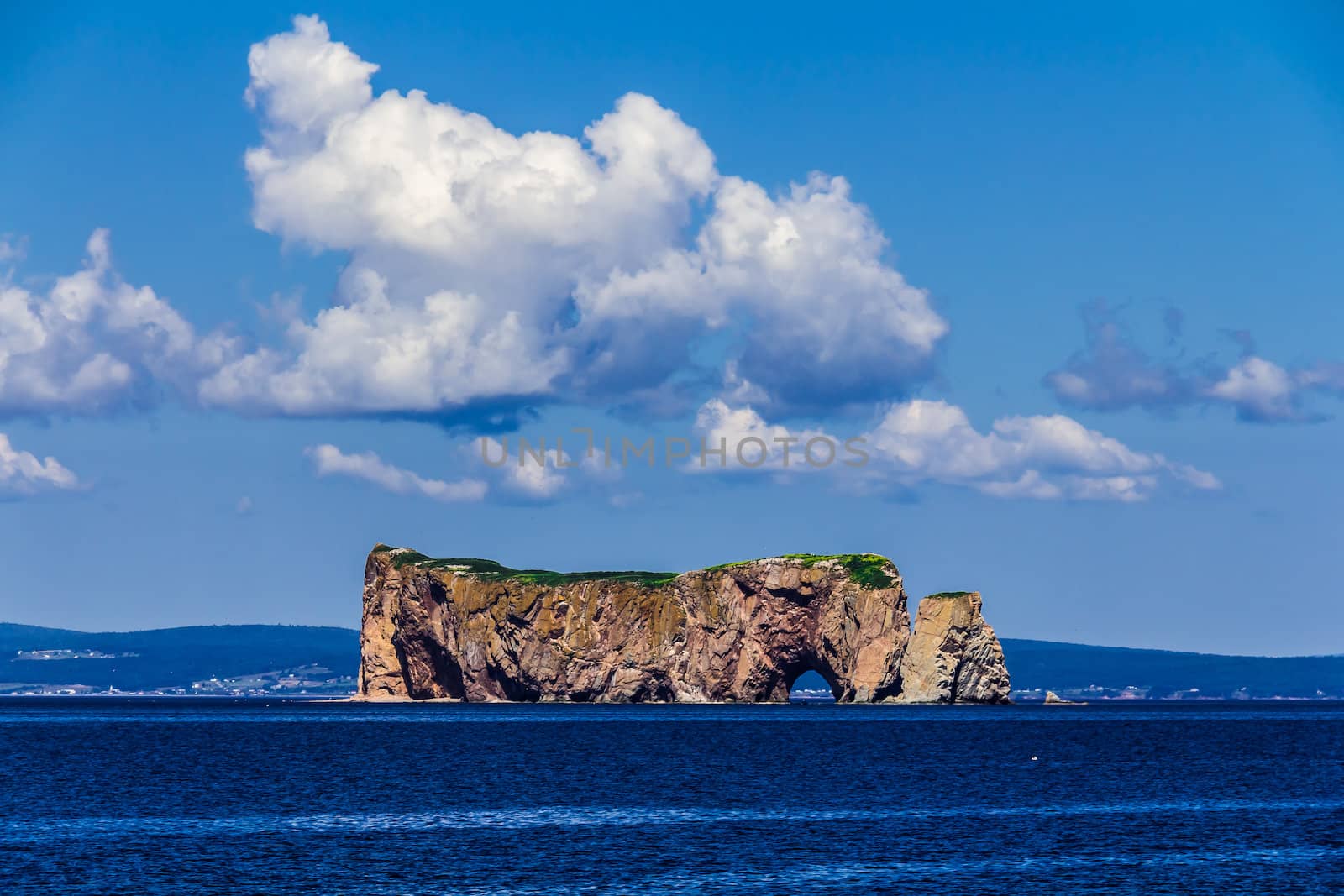 Perce Rock in Saint Lawrence river in Gaspesie, Quebec, Canada