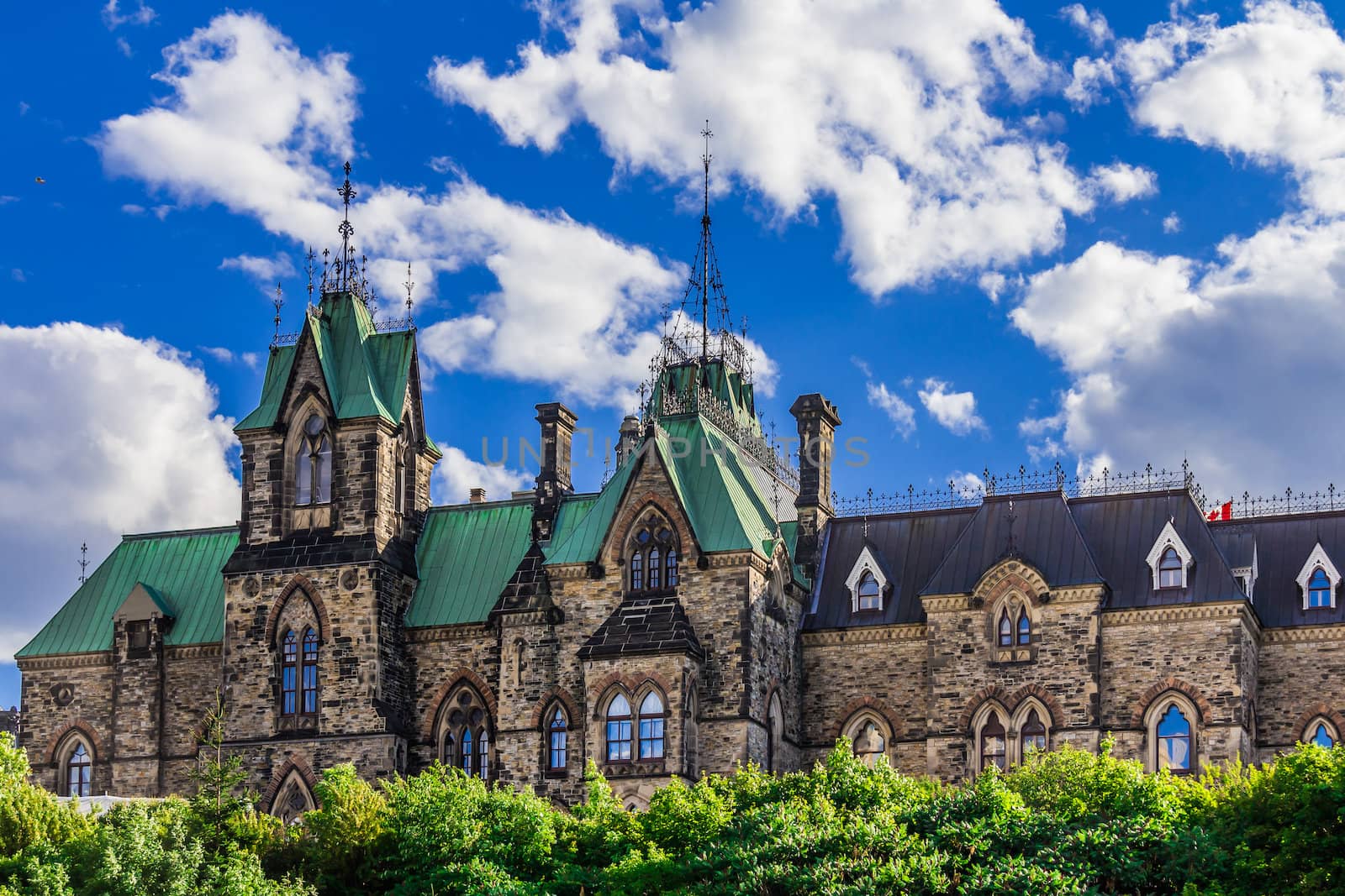 Parliament building in a hot summer day in Ottawa on the Parliament Hill, Ontario, Canada