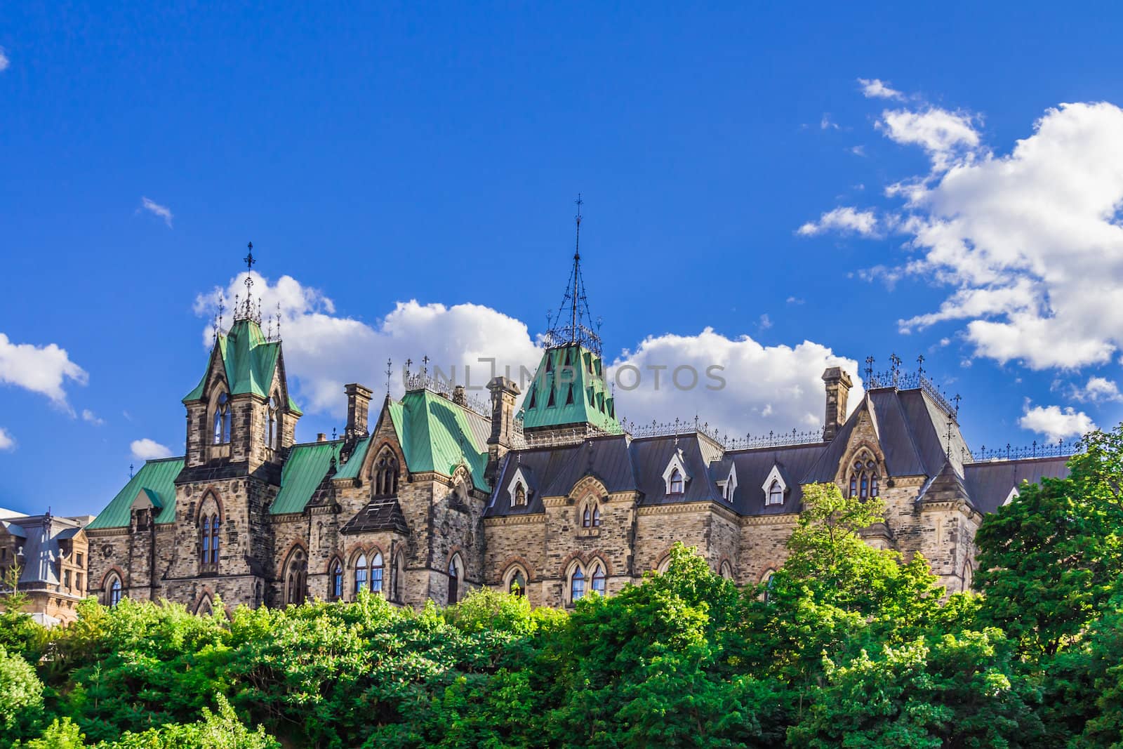  Parliament building in a hot summer day in Ottawa on the Parliament Hill, Ontario, Canada