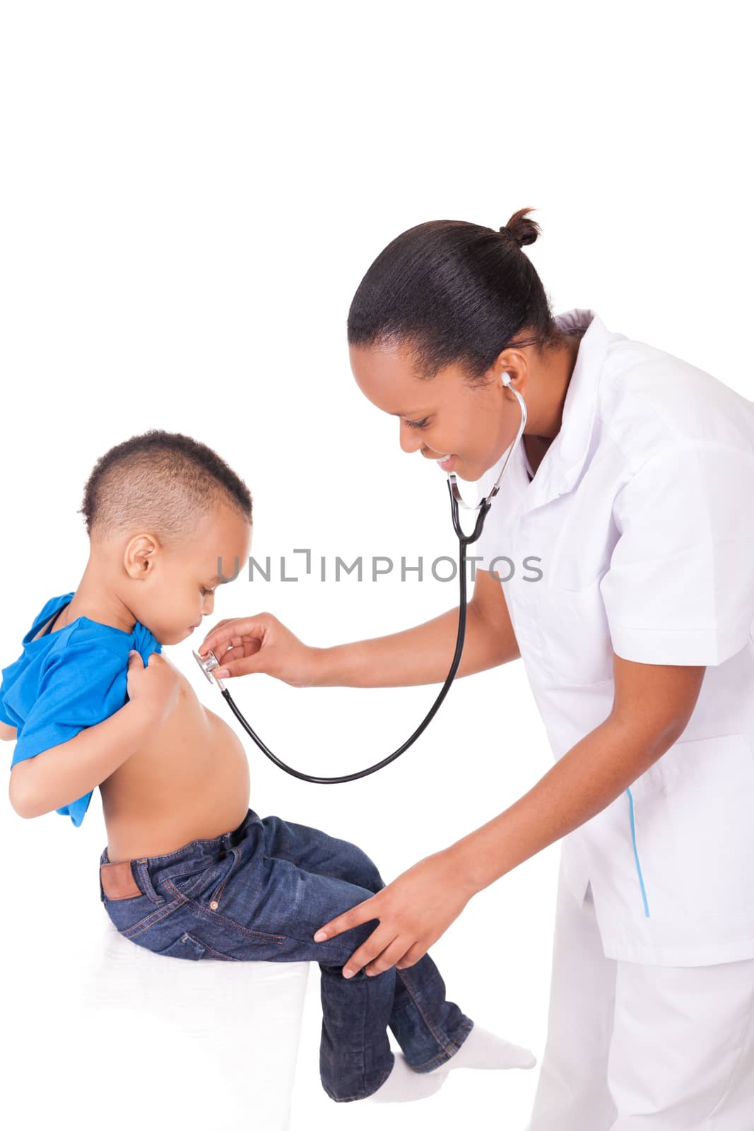 African american woman doctor with child isolated