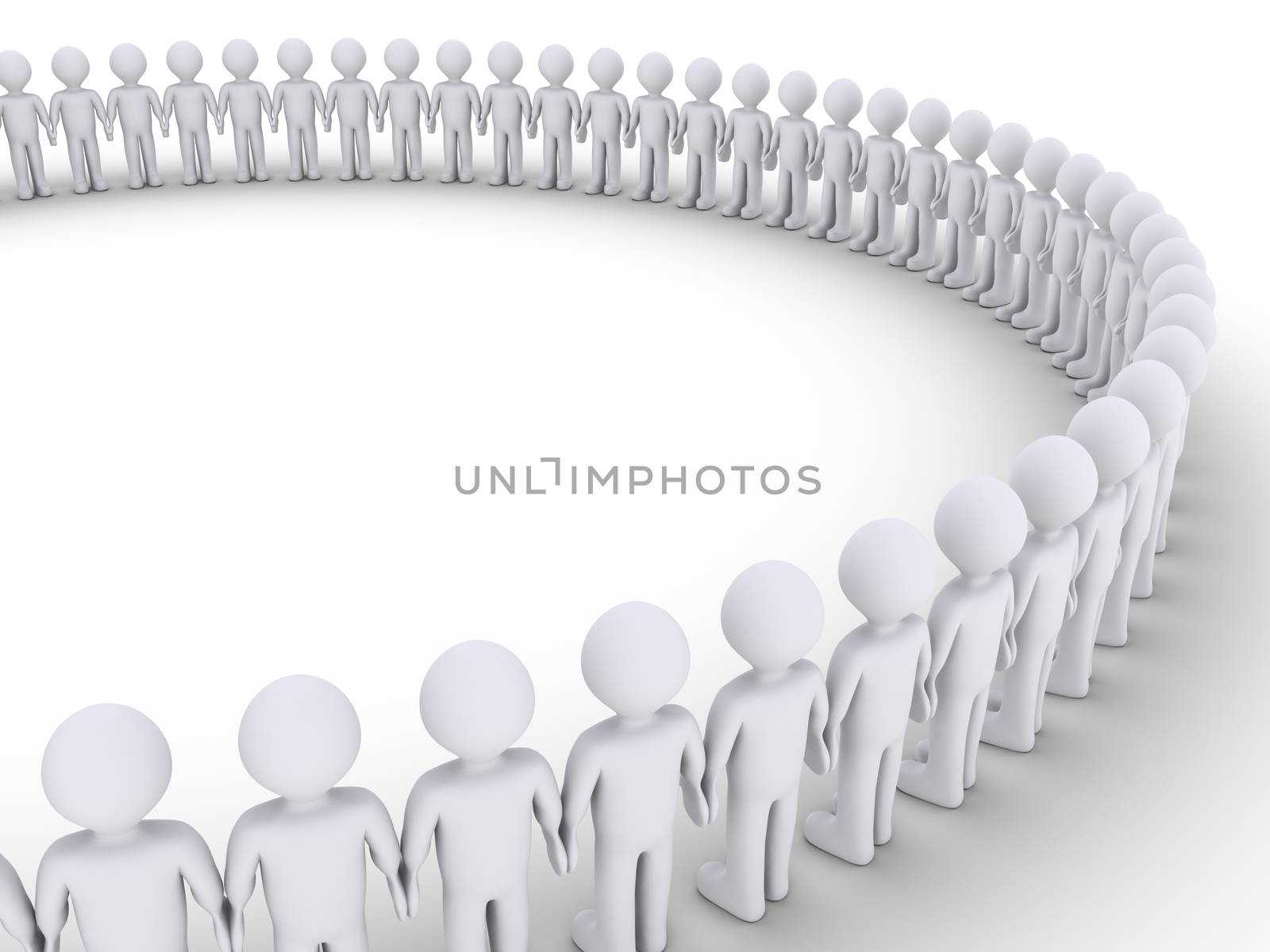 3d people standing next to each other form a big circle