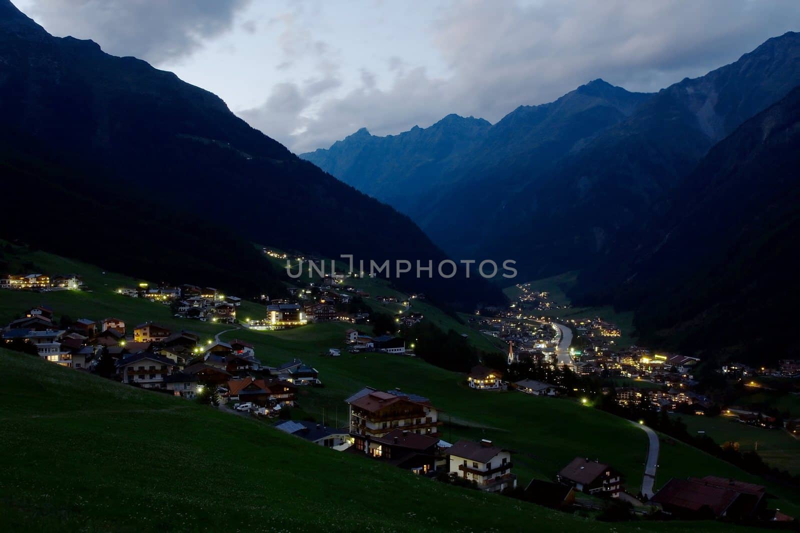 Beautiful town in a valley of the Alps in Austria