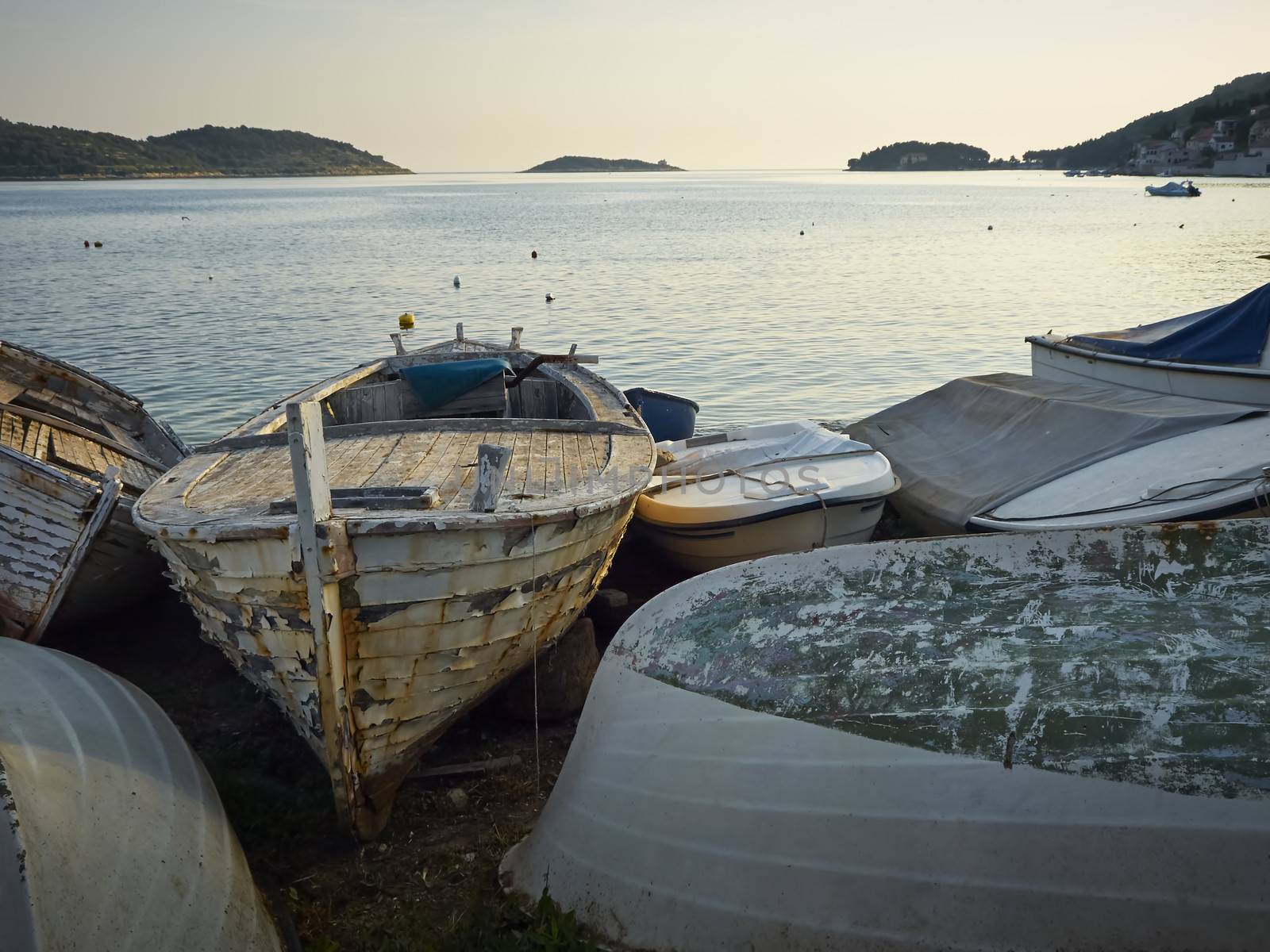 Аbandoned boats on coast of the island of Vis, Croatia 