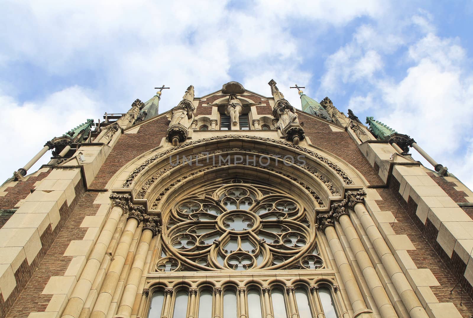 Ancient church on blue sky background. Lviv