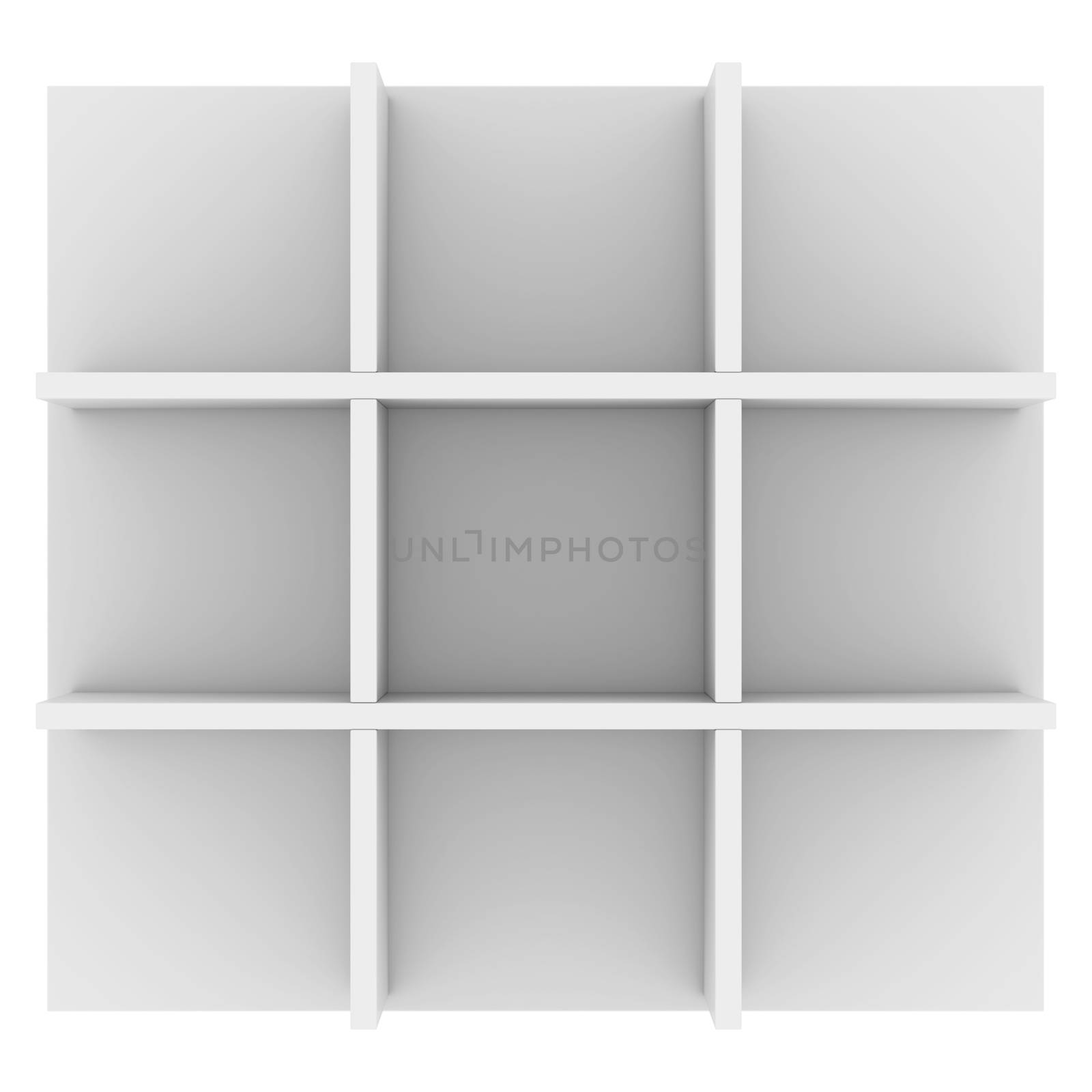 White shelves. 3d render isolated on white background