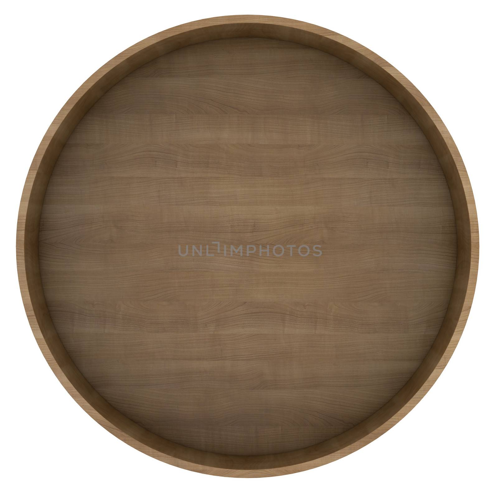 Round wooden shelf. Isolated render on a white background