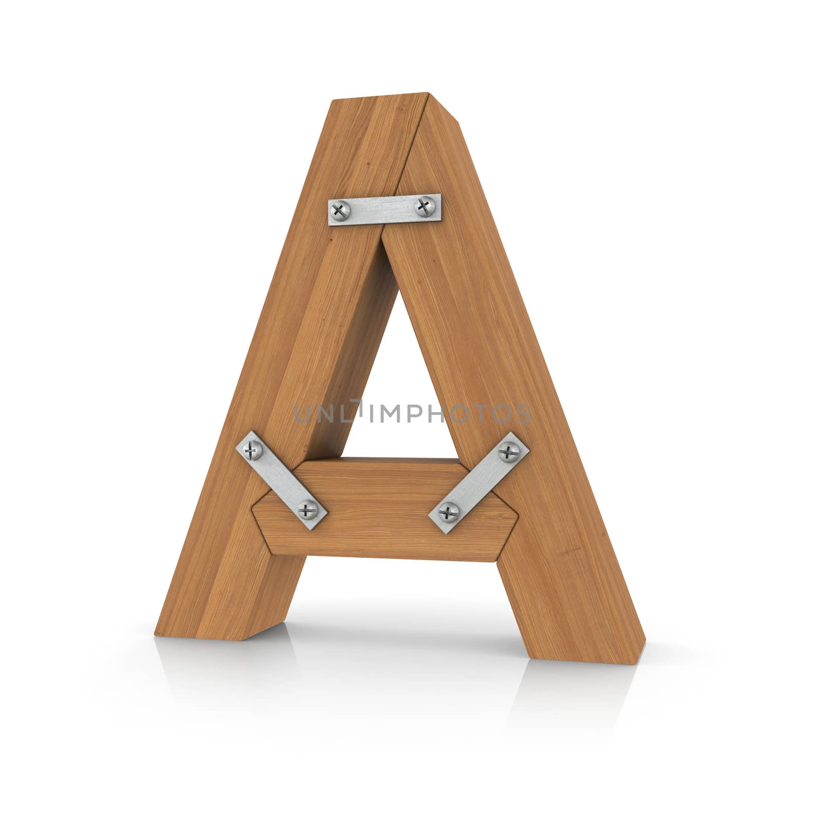 Wooden letter A. 3d render on a white background