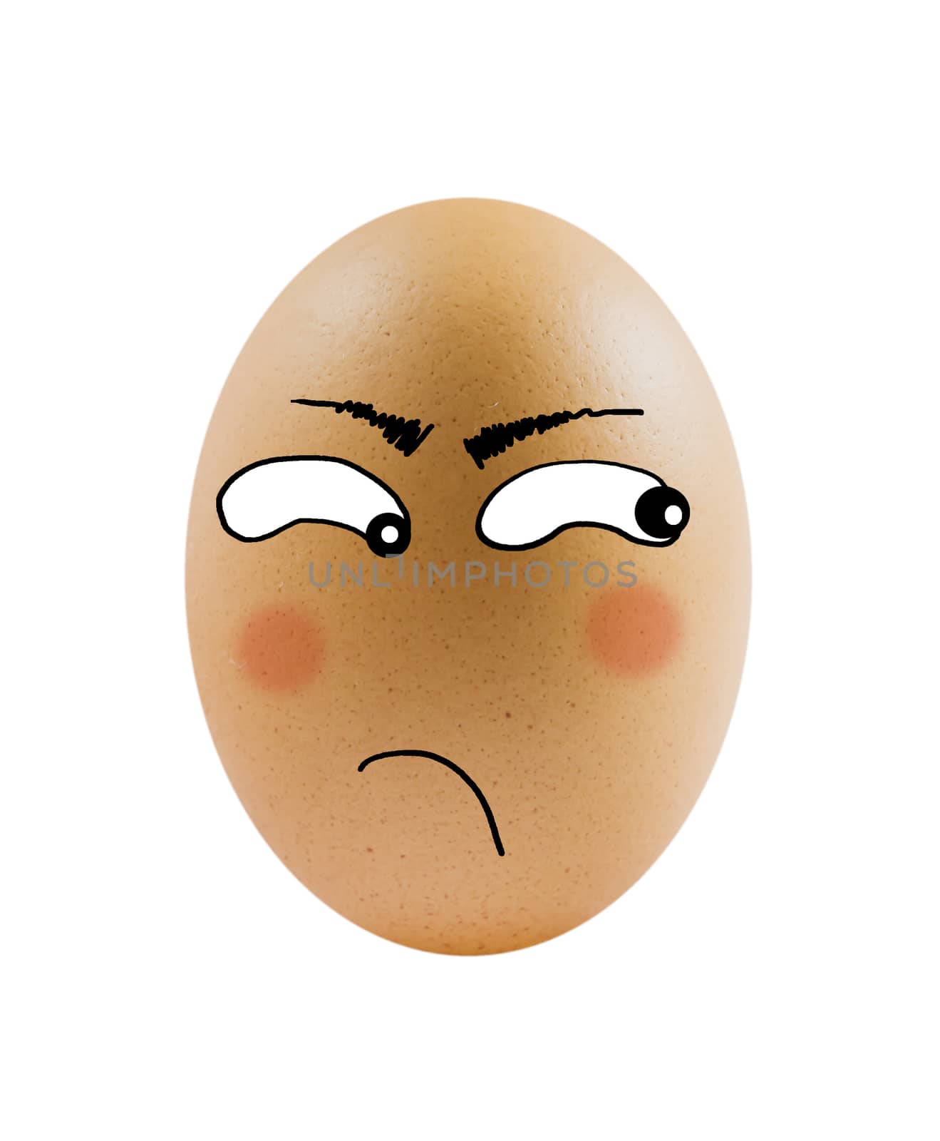  brown egg on angry  face  white background .