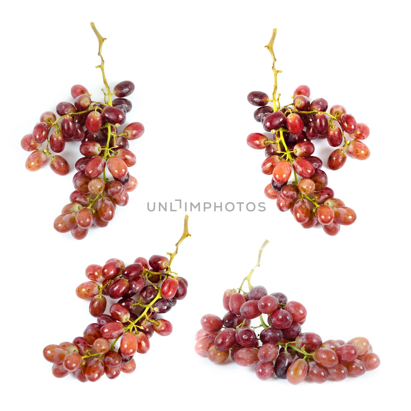 Collage from photographs of  red grape over white background.