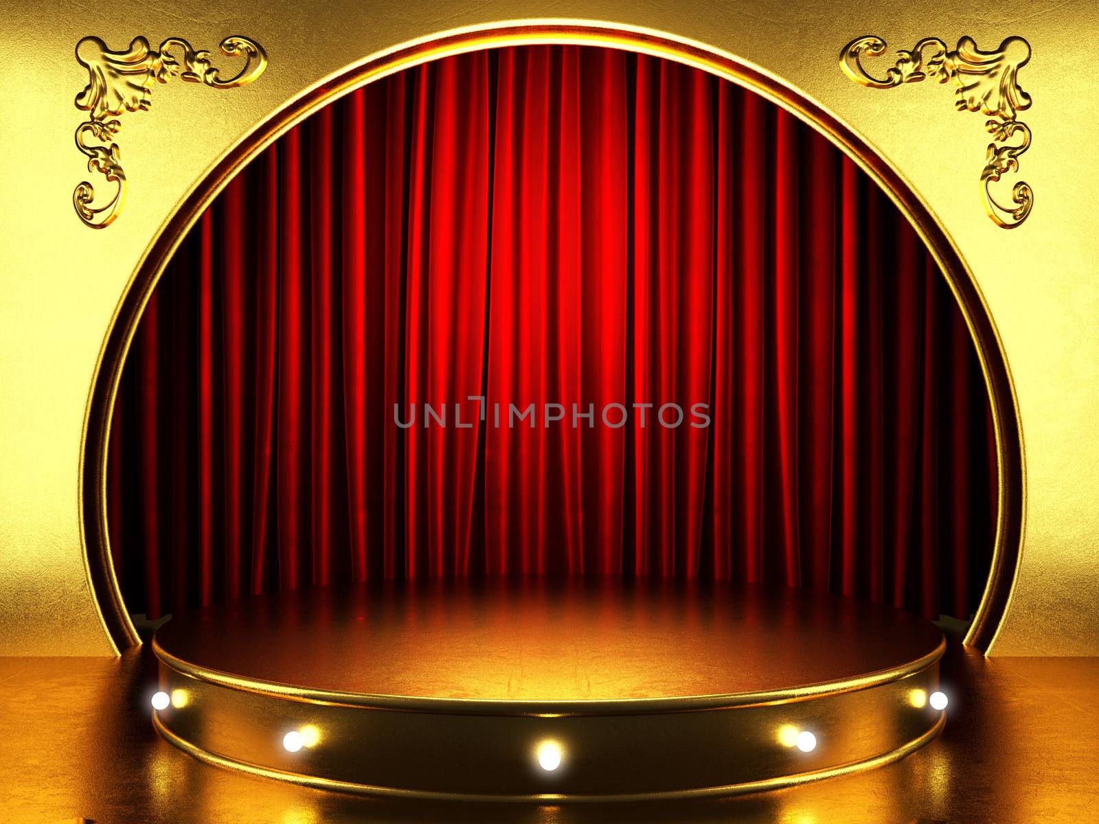 red fabrick curtain with gold on stage by videodoctor