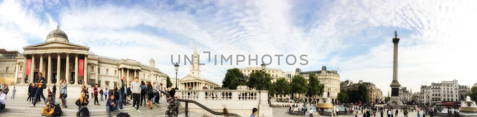 LONDON, SEP 29: Tourists enjoy beautiful Trafalgar Square, Septe by jovannig