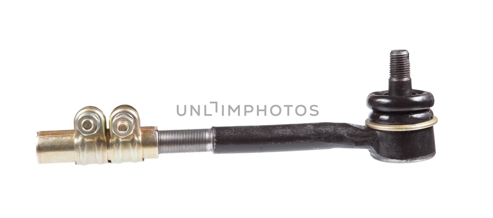 The outer tie rod with an adjusting sleeve isolated on white background