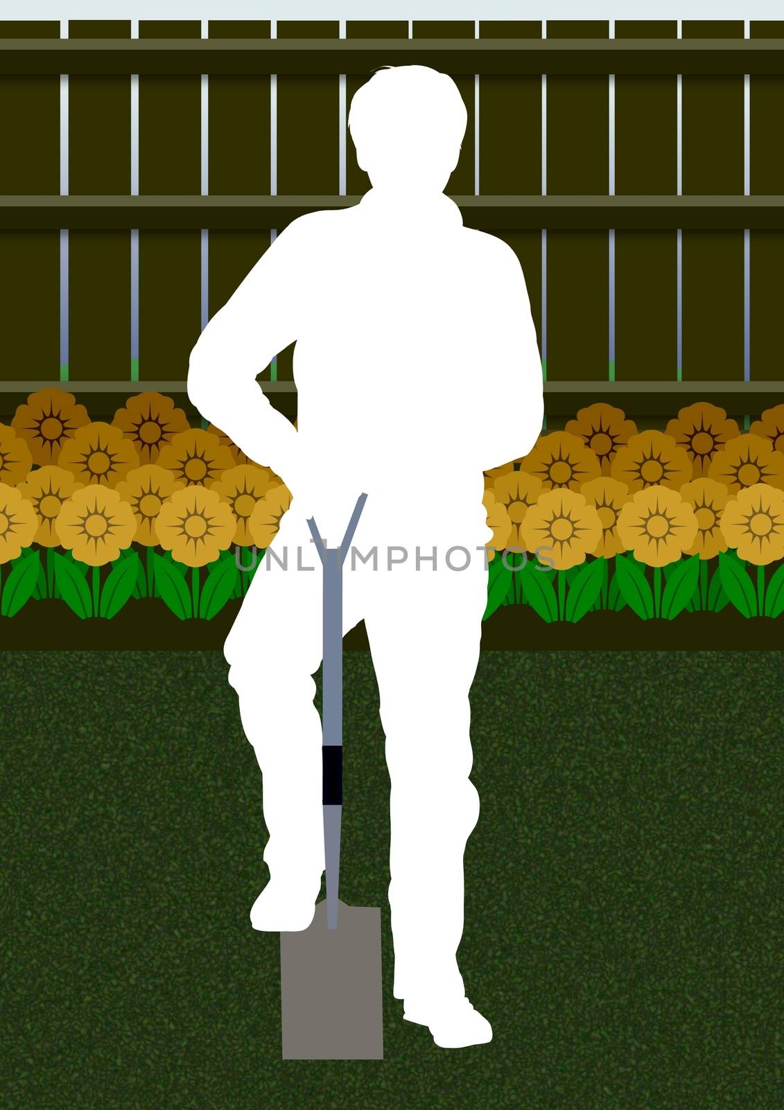 Illustration of a silhouette person gardening