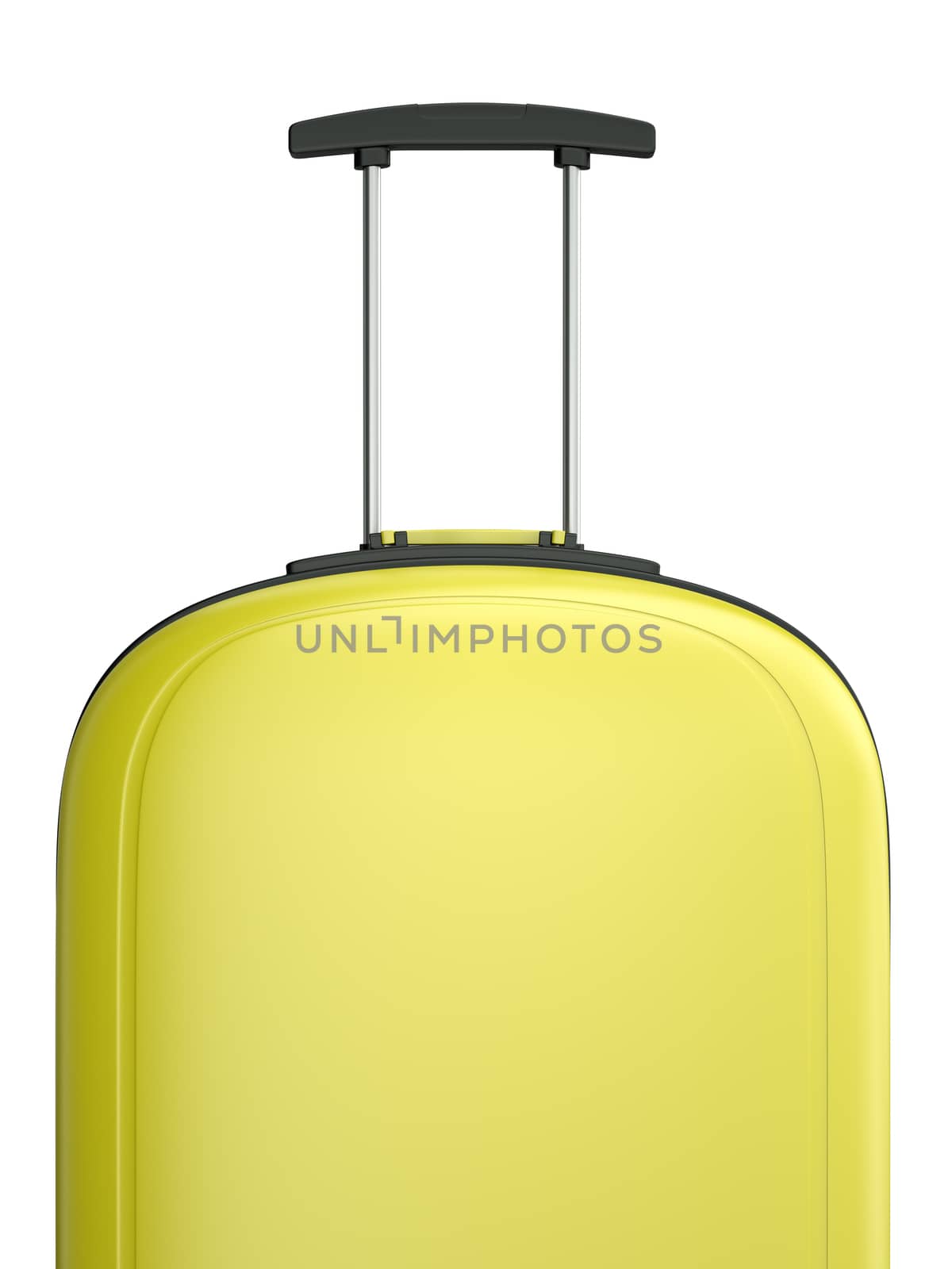 Yellow travel suitcase with handle. 3D rendered illustration.