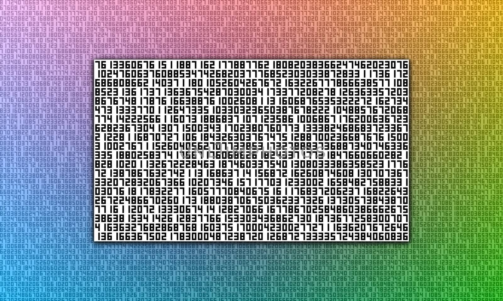 Illustration of a horizontal rectangle containing numbers over a colorful number filled background