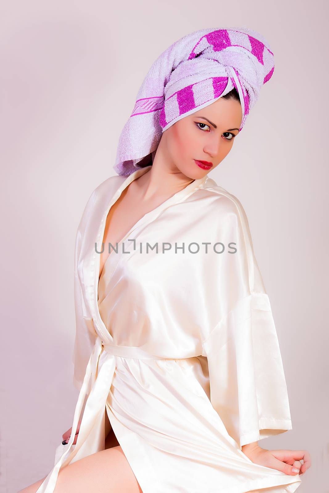 Beautiful girl with towel on her head by dukibu