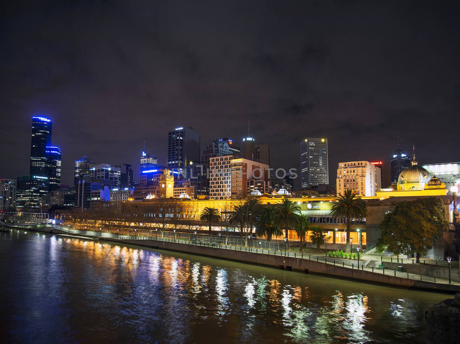 central melbourne skyline at night in australia