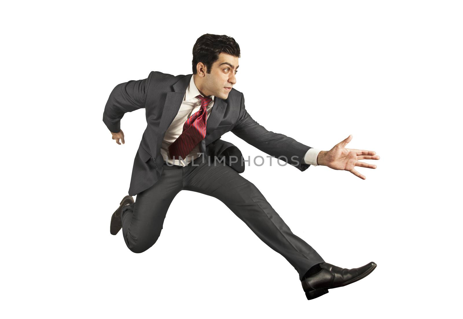 Business man jumping and running forward