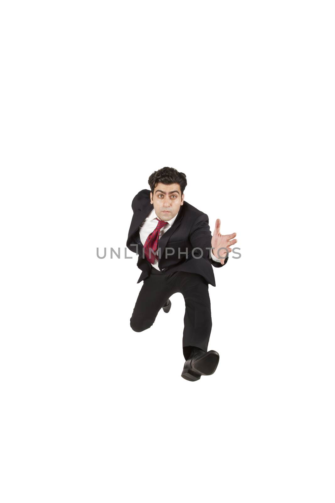 Business man jumping and running forward by haiderazim