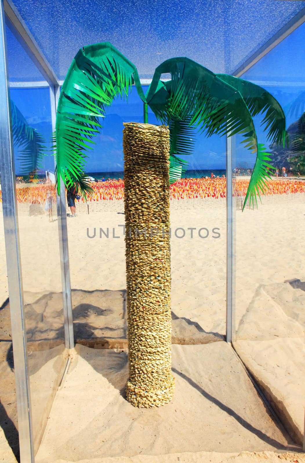 Bondi - Tamarama Beach, Australia - November 9,  2013: Sculpture By The Sea, Bondi 2013. Sculpture titled 'let your palm do the walking ' by Tom Blake (WA).  Medium -  aluminium, acylic, paper, wire $7500
