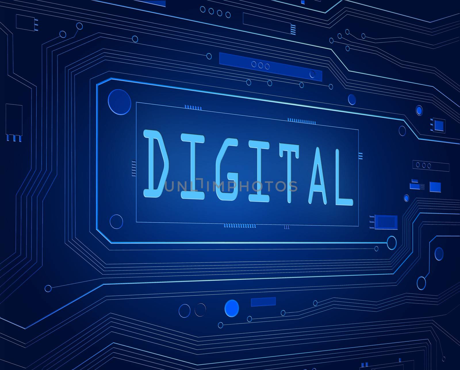 Abstract style illustration depicting printed circuit board components with a digital concept.