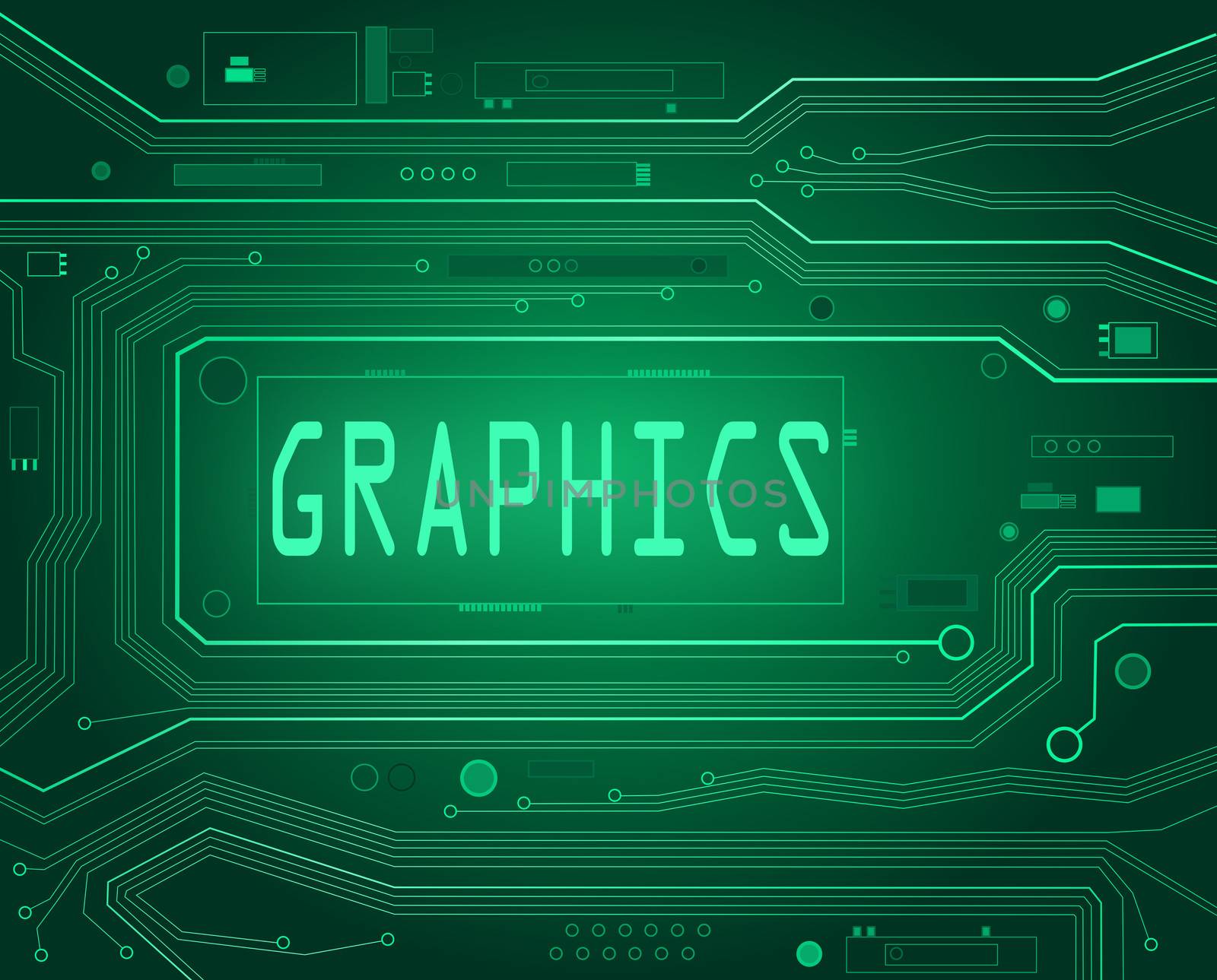 Abstract style illustration depicting printed circuit board components with a graphics concept.