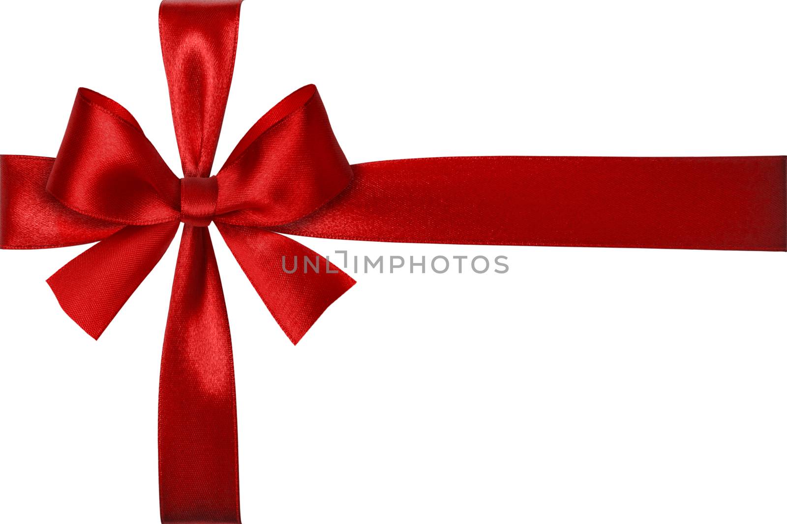 Shiny red satin ribbon on white background