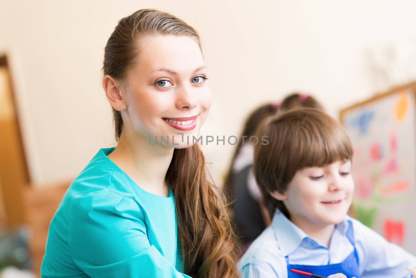 teacher and student in the classroom by adam121