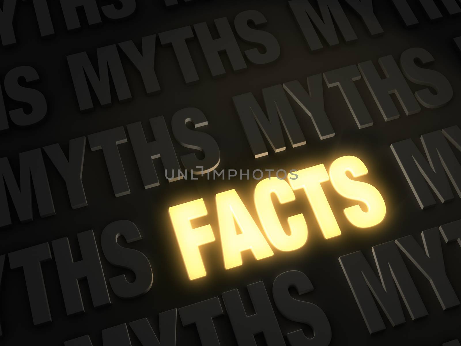 Bold, glowing gold "FACTS" on a dark background of "MYTHS"