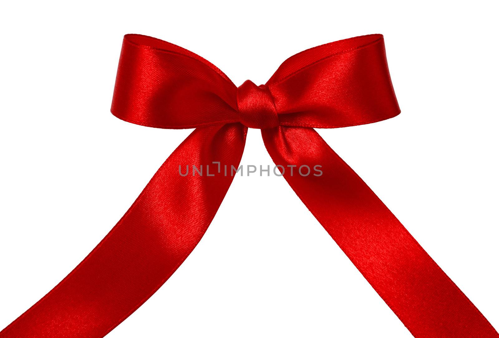 Shiny red satin ribbon on white background