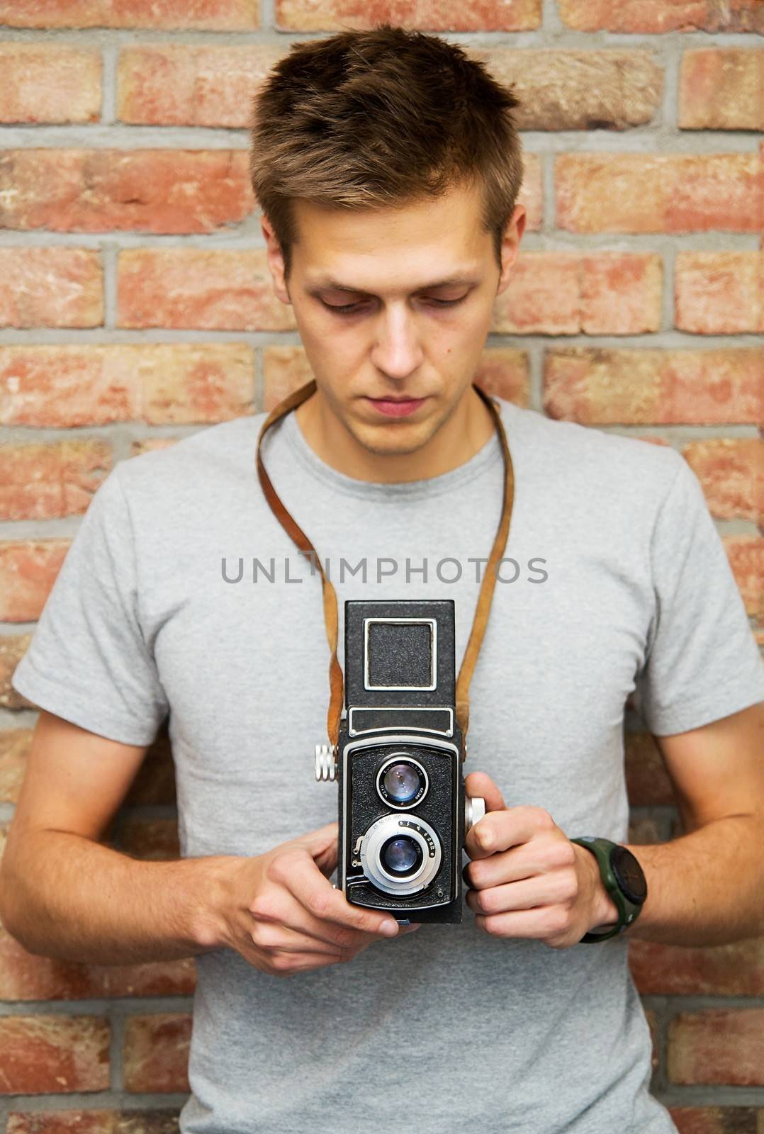 Man with old camera