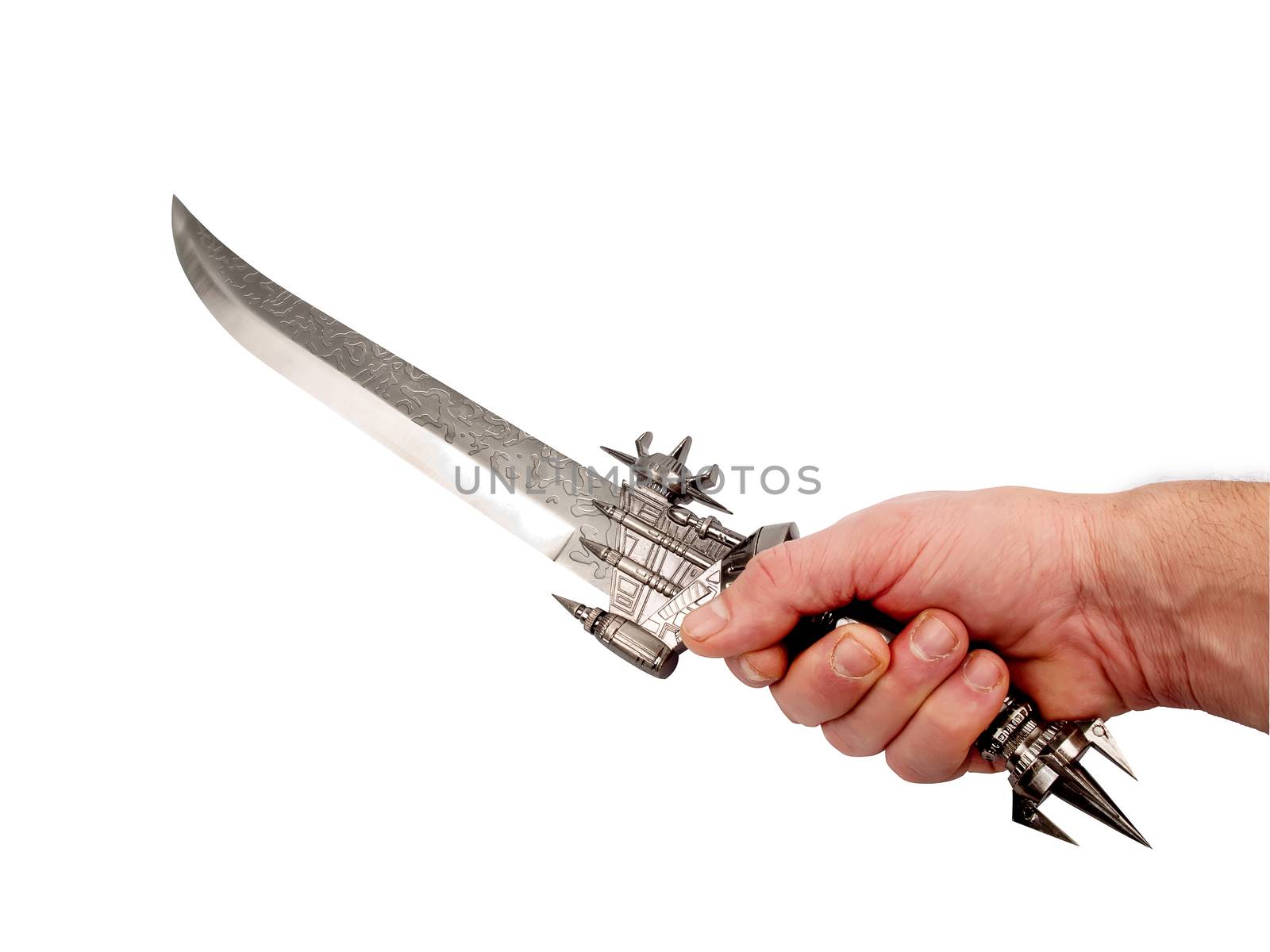 futuristic decorated dagger in hand