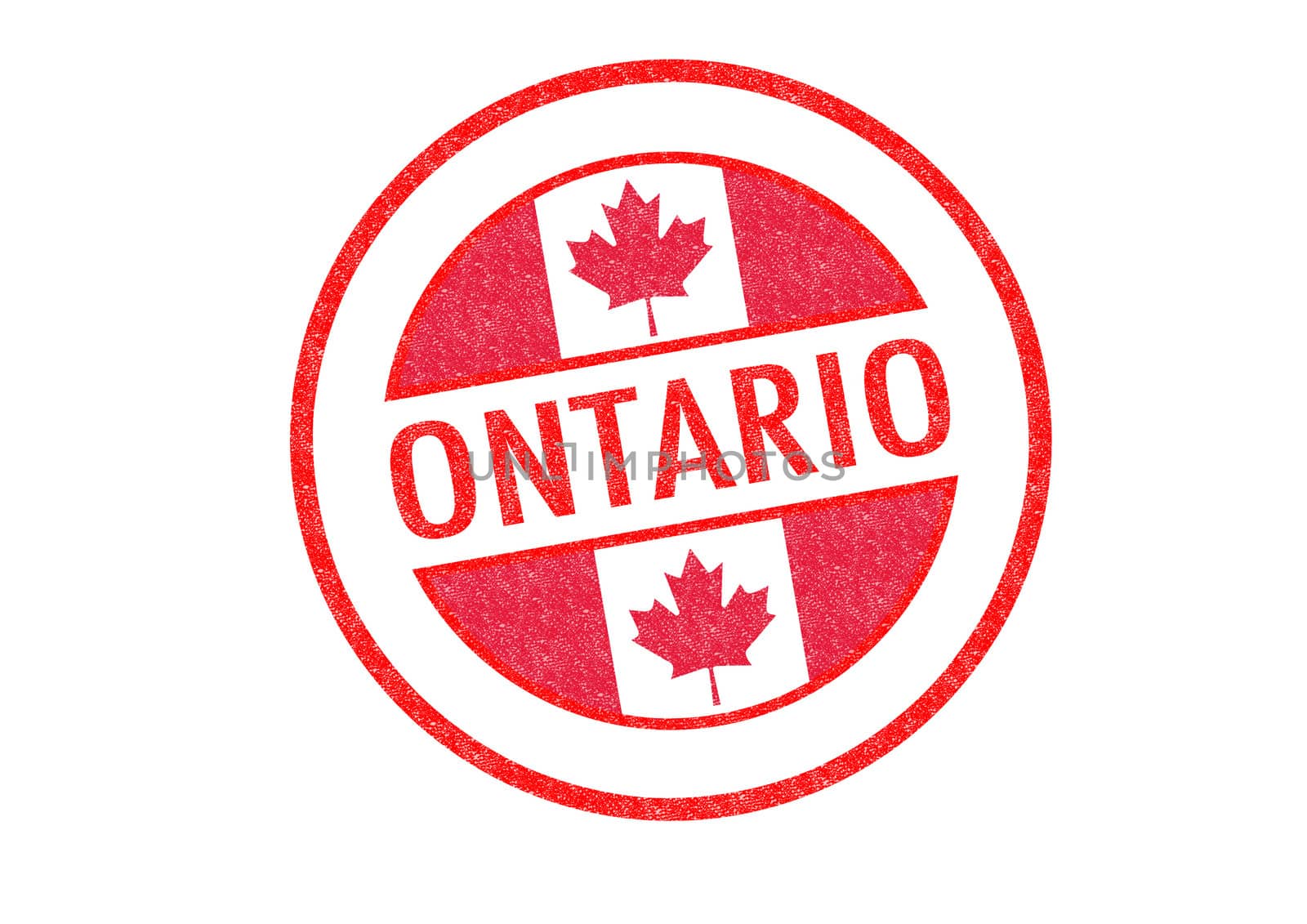 Passport-style ONTARIO rubber stamp over a white background.